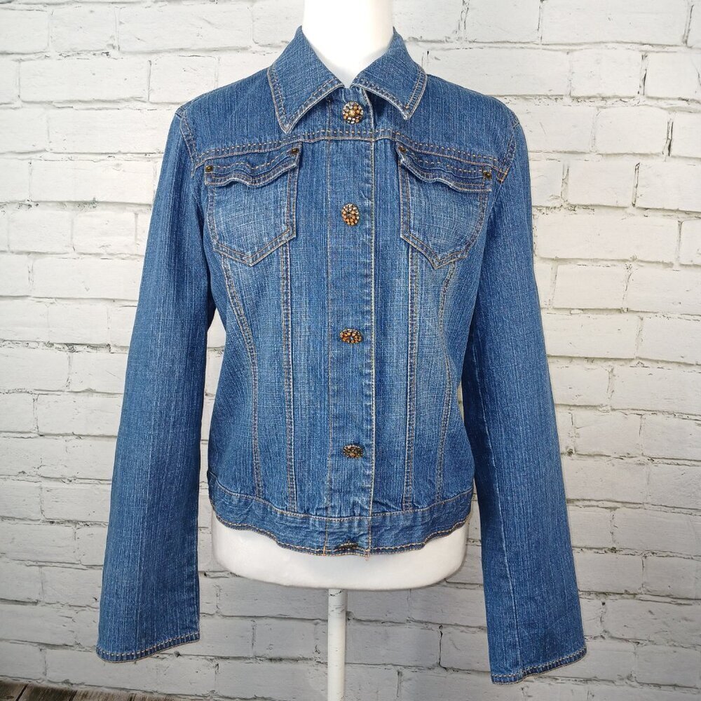WOMENS SEMI-FITTED DENIUM JACKET RETRO BOHO BY NANCY BOLEN SIZE MED EUC